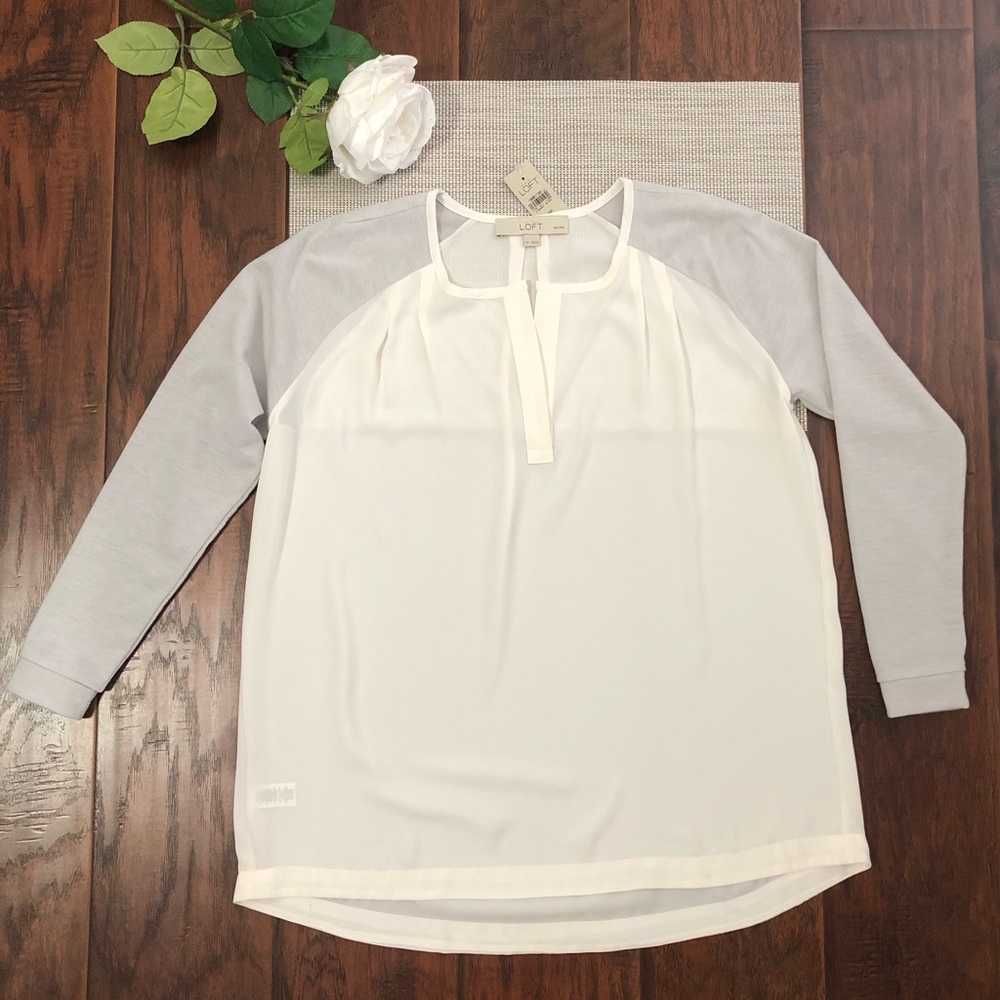 Loft Flowy Cream and Gray Blouse